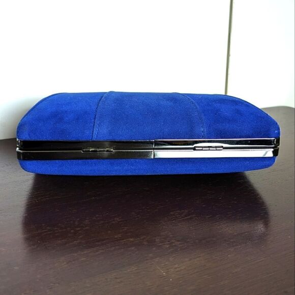 JNB Blue Faux Micro Suede Dress Handbag with Optional Chain Strap - Picture 6 of 11